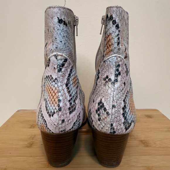 Leather Snakeskin Print Multicolour Heeled Ankle Boots - Picture 3 of 11